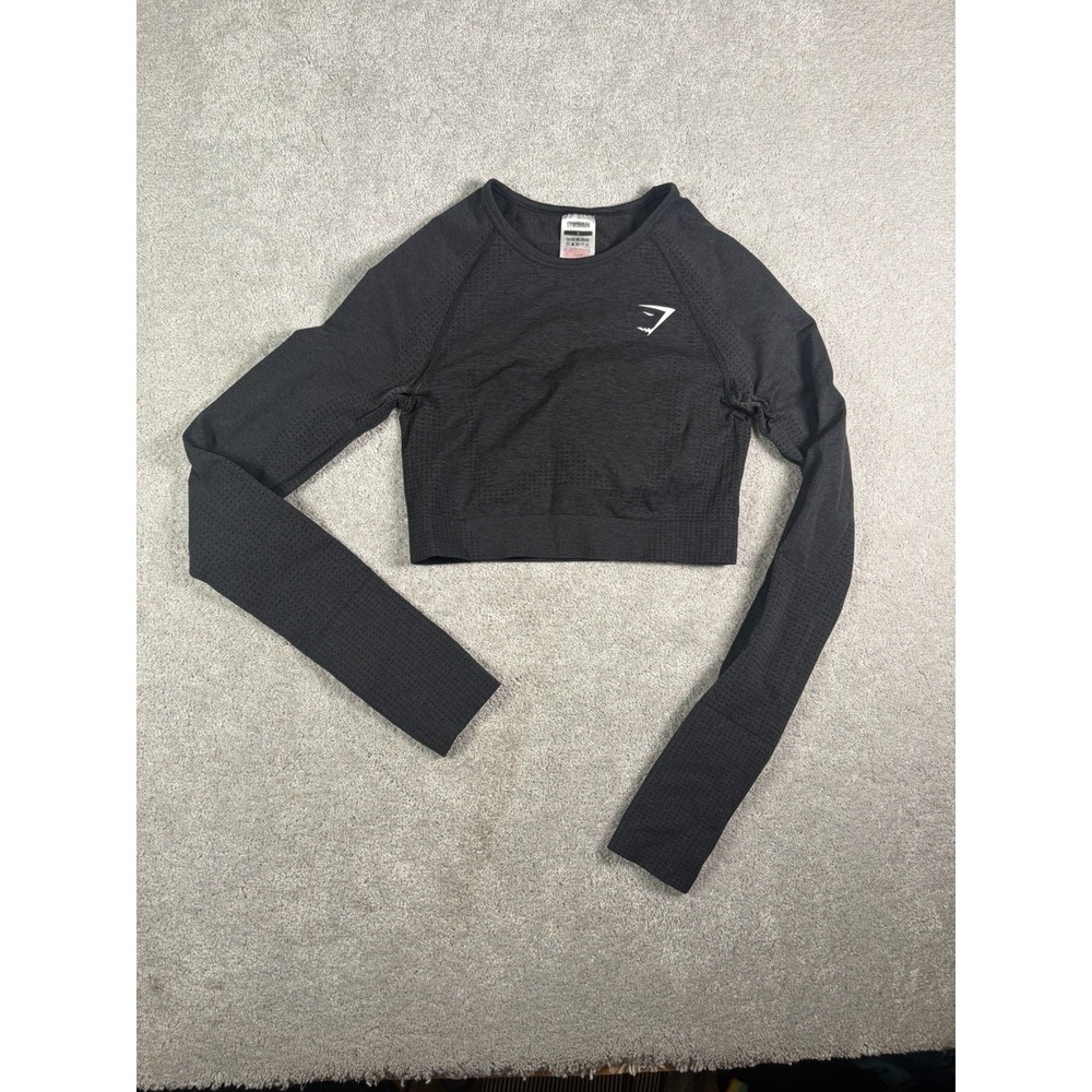 GymShark Crop Top Womens S Black Seamless Crop Long Sleeve Shirt